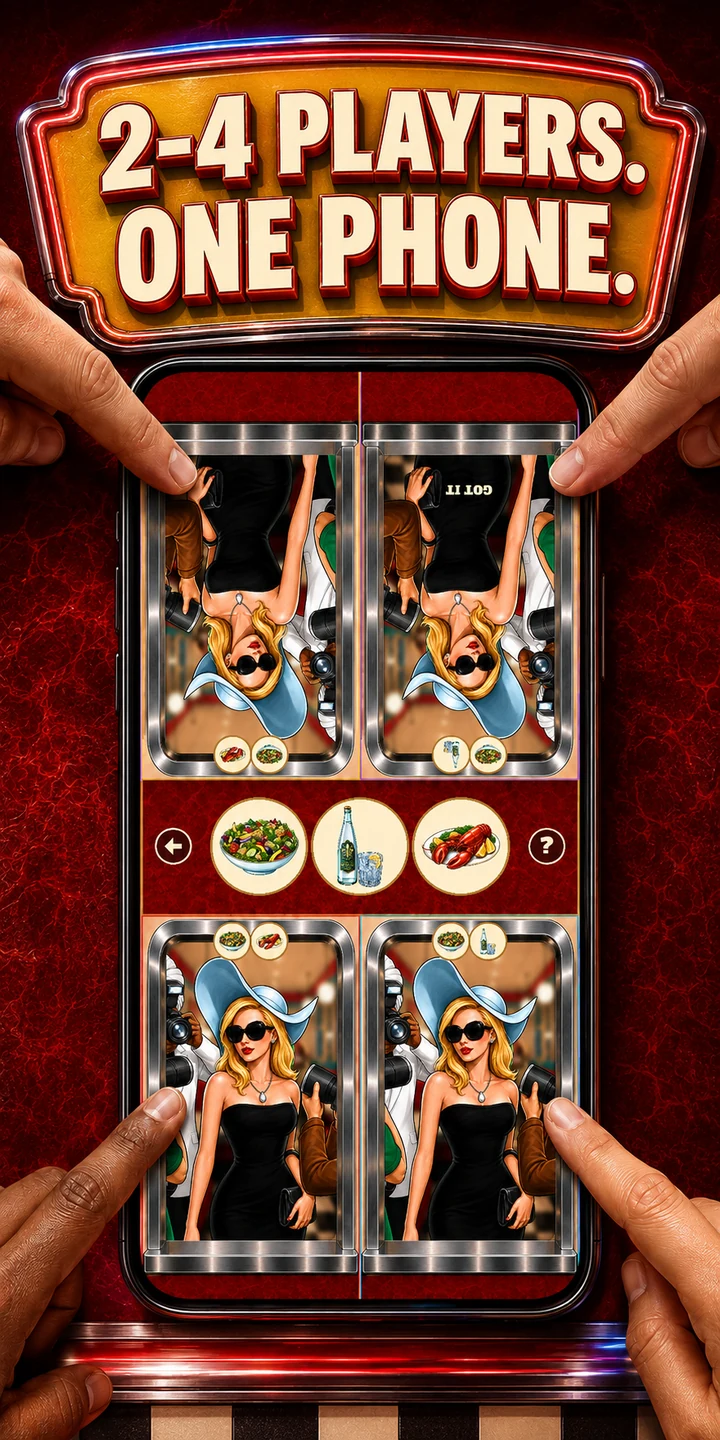 Two to four players tapping together on one phone in Snapper Diner