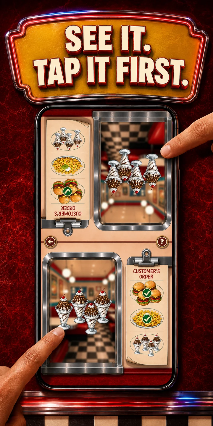 Tap it first: race to grab the right food in Snapper Diner